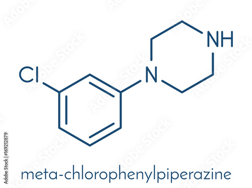 Meta-chlorophenylpiperazine (mCPP) psychoactive drug molecule. Skeletal formula.