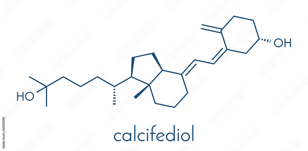 Calcifediol (calcidiol, 25-hydroxyvitamin D) molecule. Blood marker of vitamin D status. Skeletal formula.