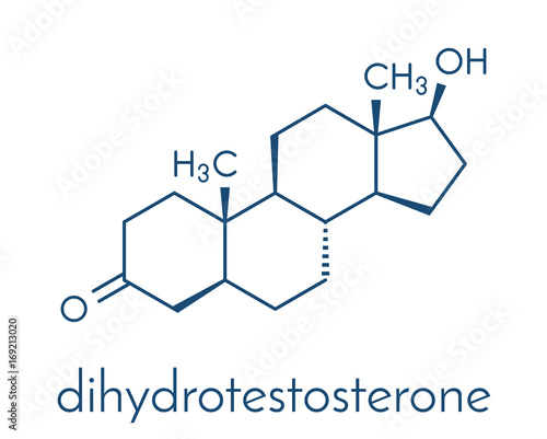 Dihydrotestosterone (DHT, androstanolone, stanolone) hormone molecule. Skeletal formula.