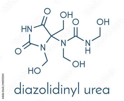 Diazolidinyl urea antimicrobial preservative molecule (formaldehyde releaser). Skeletal formula.