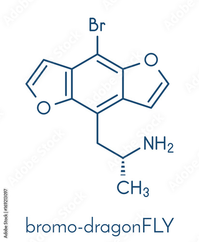 Bromo-dragonFLY hallucinogenic drug molecule. Skeletal formula.