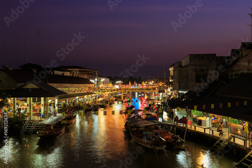 Amphawa market at twilight  famous floating market and tourist destination in Samut Songkhram province