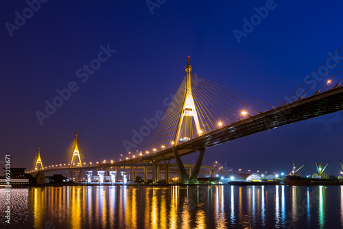 Large bridge over Chao Phraya river at twillight