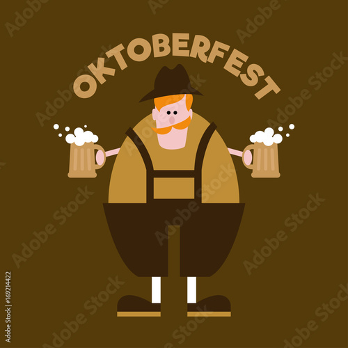 Oktoberfest banner. Man with beer. Stamp for flyer and t-shirt.