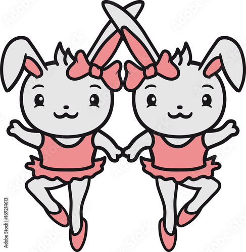 2 freundinnen paar duett tutu pirouetten ballett ballerina tanzen schön mädchen frau weiblich kleid hübsch freundlich kaninchen hase klein süß niedlich glücklich photo