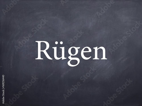 Wort Rügen geschrieben auf Schiefertafel mit Kreide – Animation
