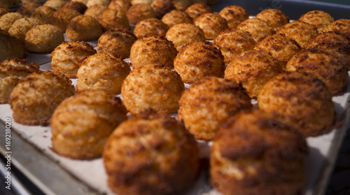 coconutmacaroons lined up nicely on a plate photo