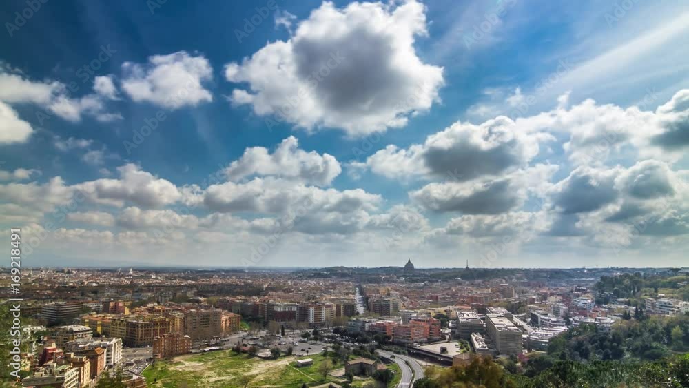 Wide angle timelapse of blue clouds over the Rome and Vatican's Saint Peter's basilica Dome. Rome, Italy. April, 2016. Wide angle timelapse of blue clouds over the Rome and Vatican's Saint Peter's basilica Dome. Rome, Italy. April, 2016.