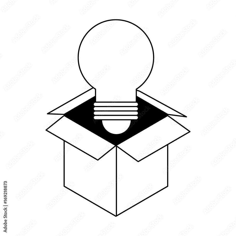 regular lightbulb coming out of box icon image vector illustration design  black and white
