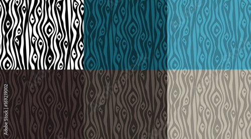 Seamless wood grain vector pattern in brown, blue and monochrome colors