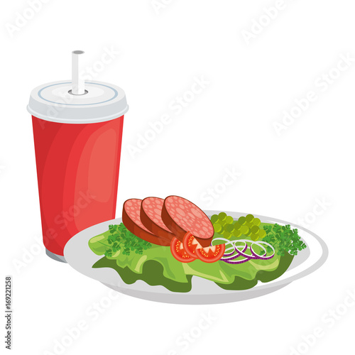 gourmet dish with salami and salad icon over white background vector illustration