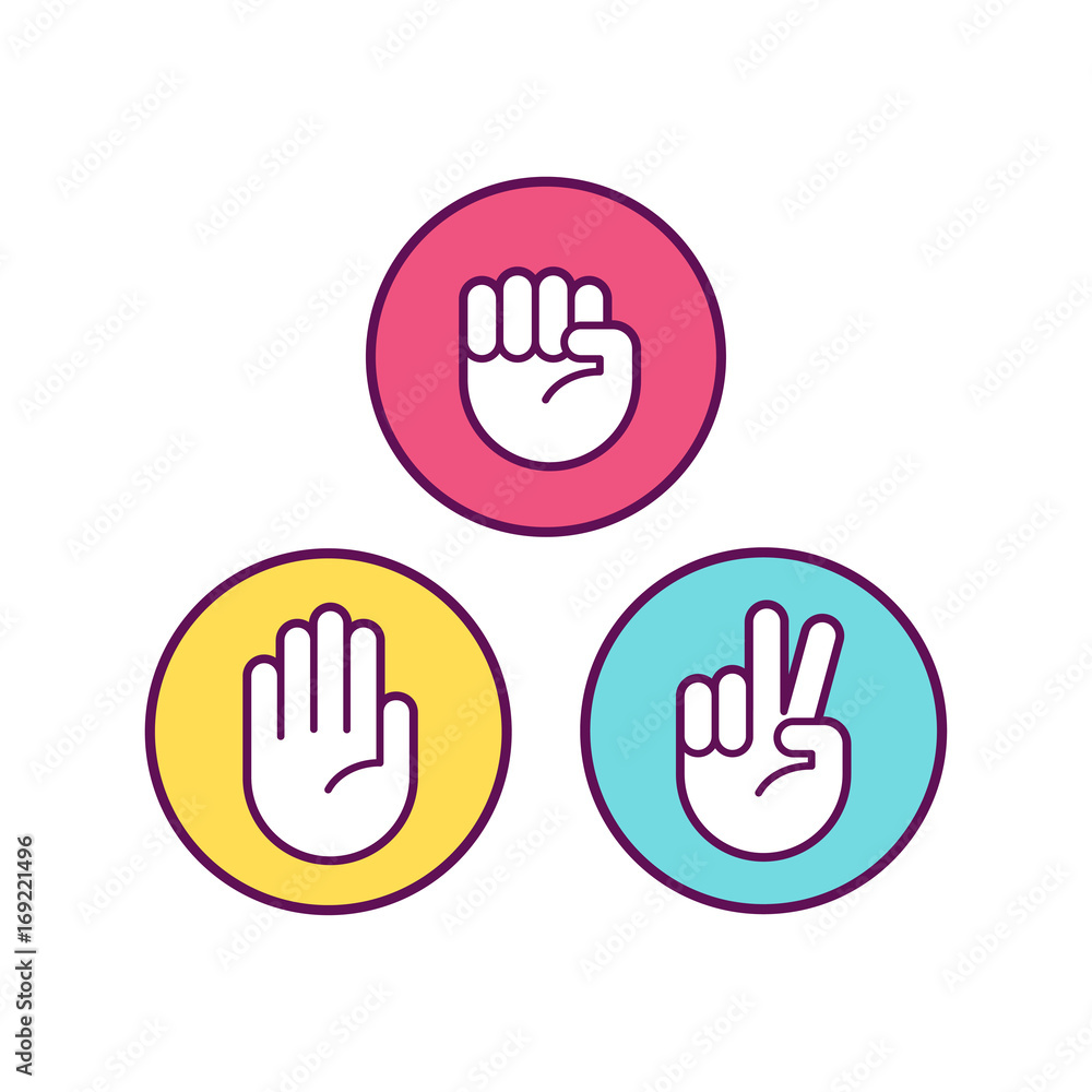 Rock, Paper, Scissors icons Stock Vector | Adobe Stock