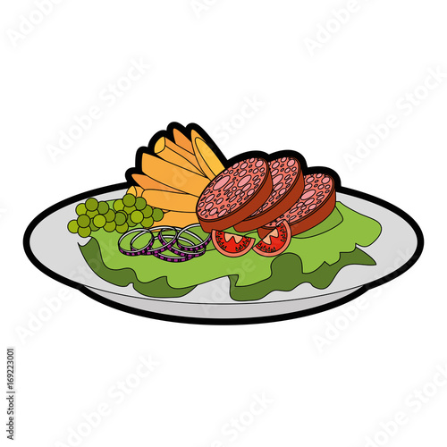 gourmet dish with salami and salad icon over white background vector illustration