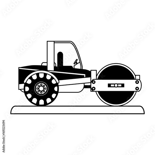 steamroller construction heavy machinery icon image vector illustration design  black and black and