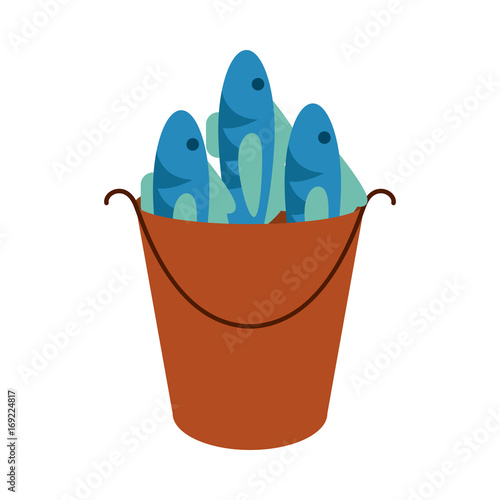 cartoon fish bait in bucket icon image vector illustration design 