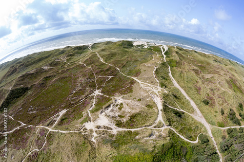 fish eye view over dunes of the northern sea