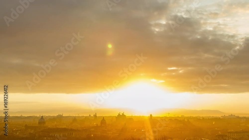 Aerial Timelapse of sunrise above the Rome city, Italy. April, 2016.