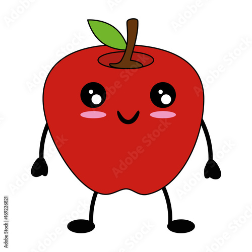 apple delicious fruit cute kawaii cartoon icon vector illustration design