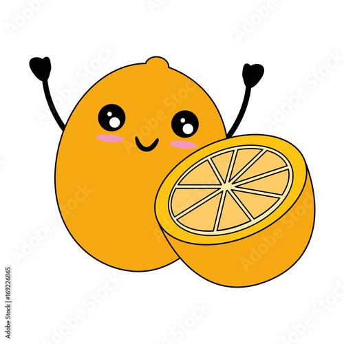 Orange citric fruit cute kawaii cartoon icon vector illustration design