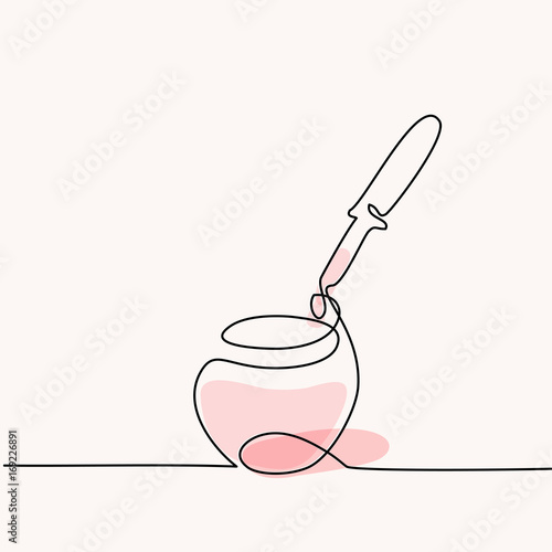 Continuous line drawing. Cosmetic cream with pipette logo. Soft colors vector illustration. Concept for logo, card, banner, poster, flyer