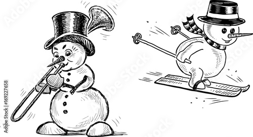 sketches of the cheerful christmas snowmen