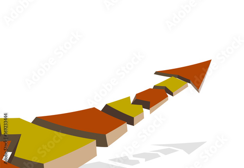 Colored arrow on a white background, flying up, broken into pieces