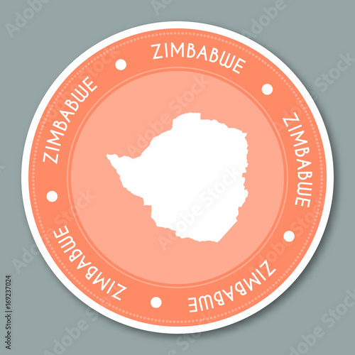 Zimbabwe label flat sticker design. Patriotic country map round label. Country sticker vector illustration.