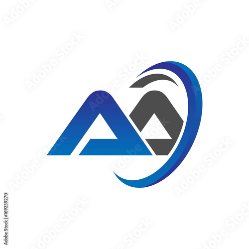 vector initial logo letters aa with circle swoosh blue gray