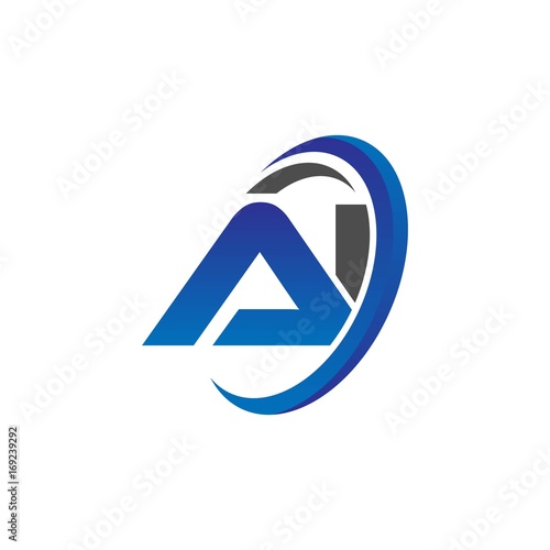 vector initial logo letters ai with circle swoosh blue gray