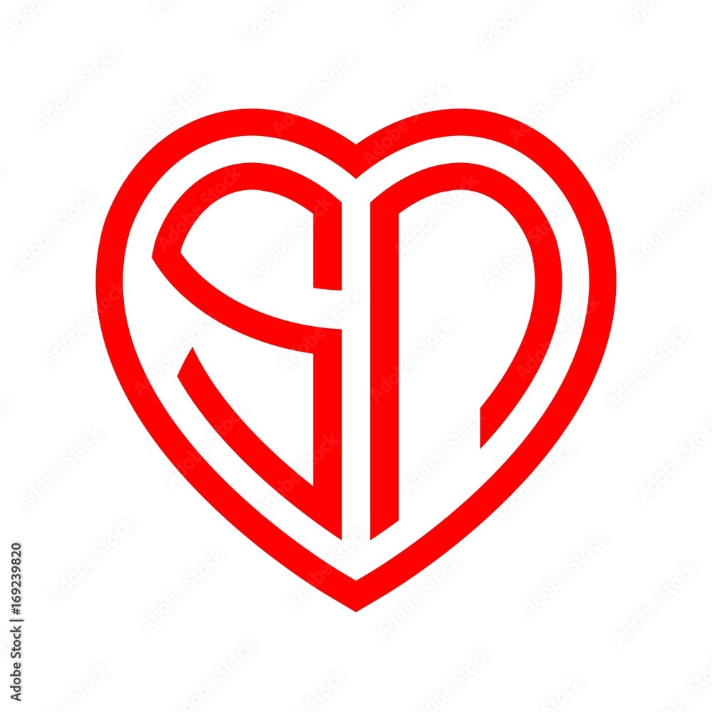 initial letters logo sn red monogram heart love shape initial letters logo sn red monogram heart love shape