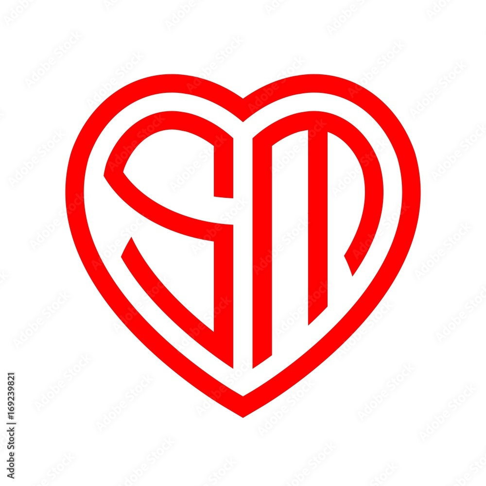 initial letters logo sm red monogram heart love shape Stock Vector ...