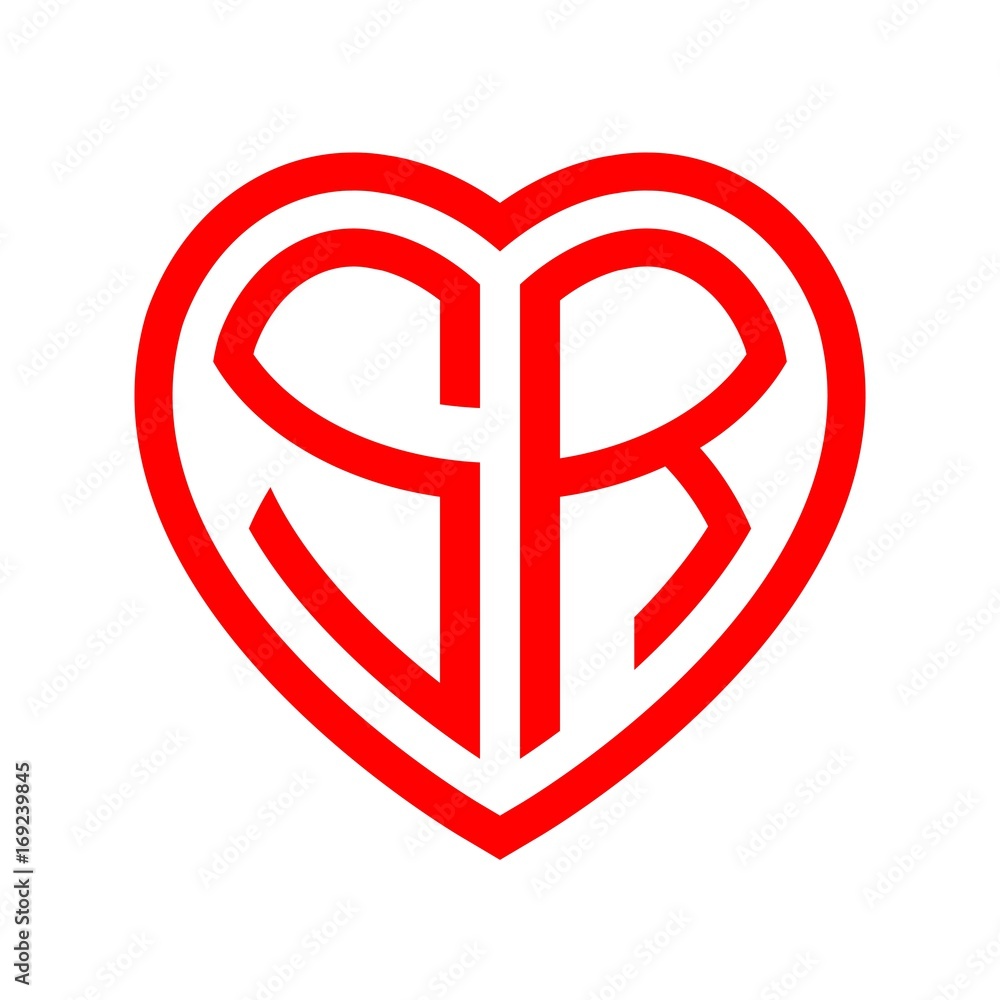 initial letters logo sr red monogram heart love shape Stock Vector ...