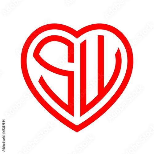 initial letters logo sw red monogram heart love shape