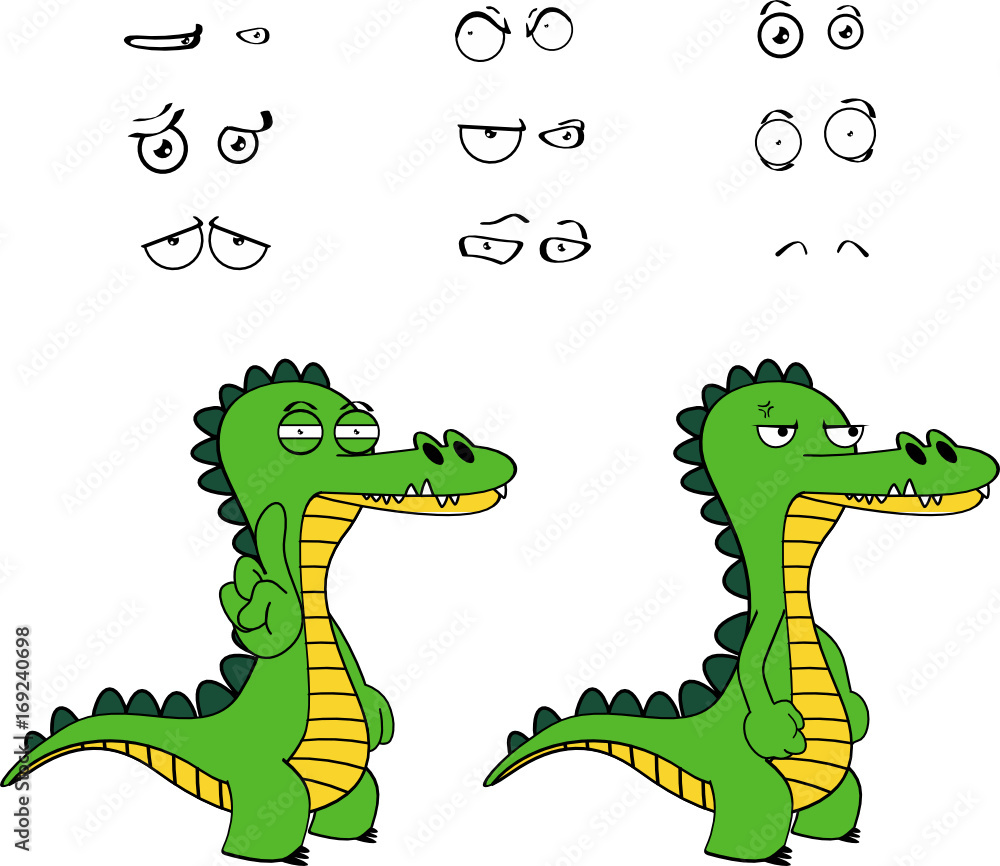 Obraz premium funny alligator cartoon expressions set in vector format