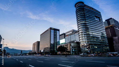 Night view of the traffic near City Hall, Seoul, Korea
