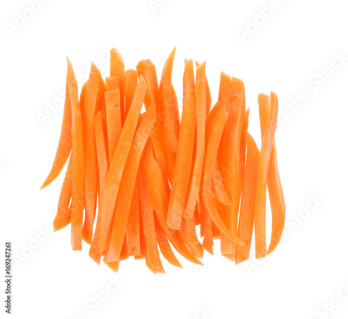 Julienne carrot isolated on white background, Top view.