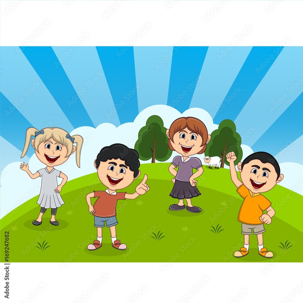 Children playing at the park cartoon