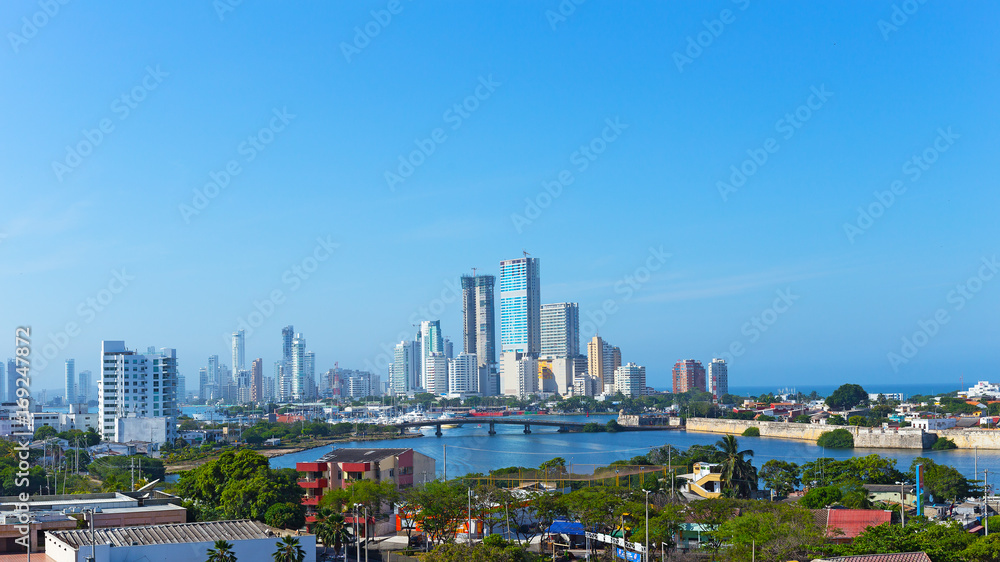 Modern development in Cartagena, Colombia. A view on modern part of the city in early morning.