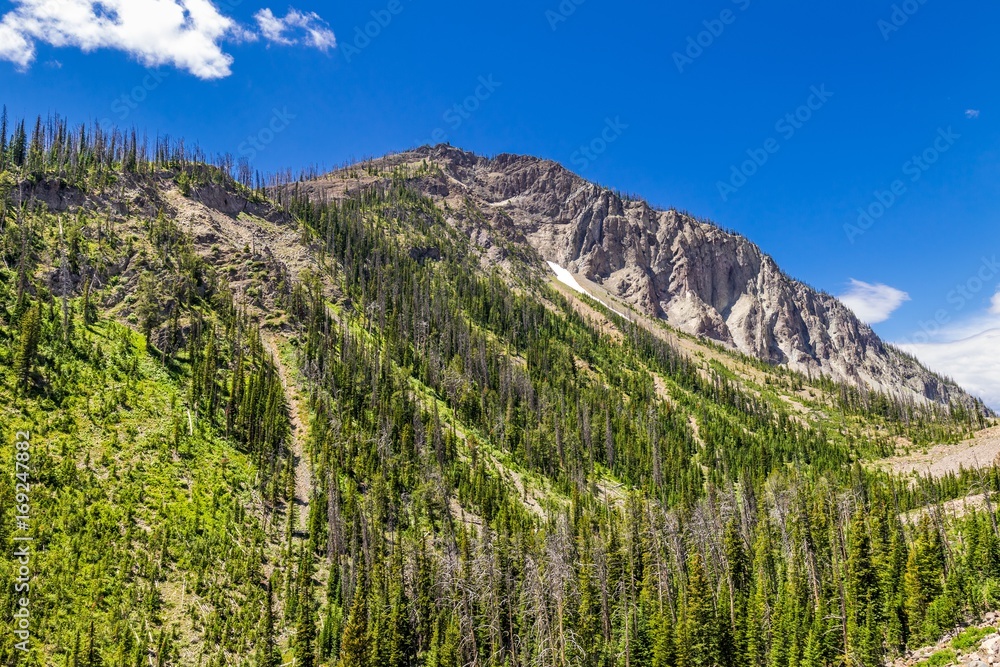 Wyoming Butte with blue sky in Yellowstone National Park