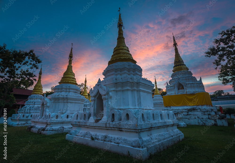 Dramatic sunset over Lanna Thai Pagoda, Thailand Dramatic sunset over Lanna Thai Pagoda, Thailand