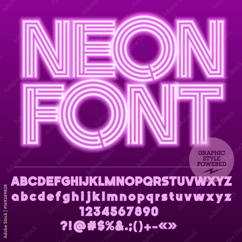 Violet striped vector alphabet. Graphic neon font Violet striped vector alphabet. Graphic neon font