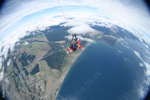 Skydiving over Lake Taupo in New Zealand photo