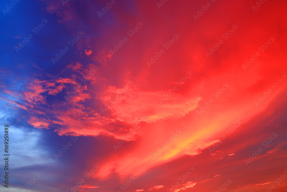 sky red in sunset and cloud, beautiful colorful evening nature with space for add text