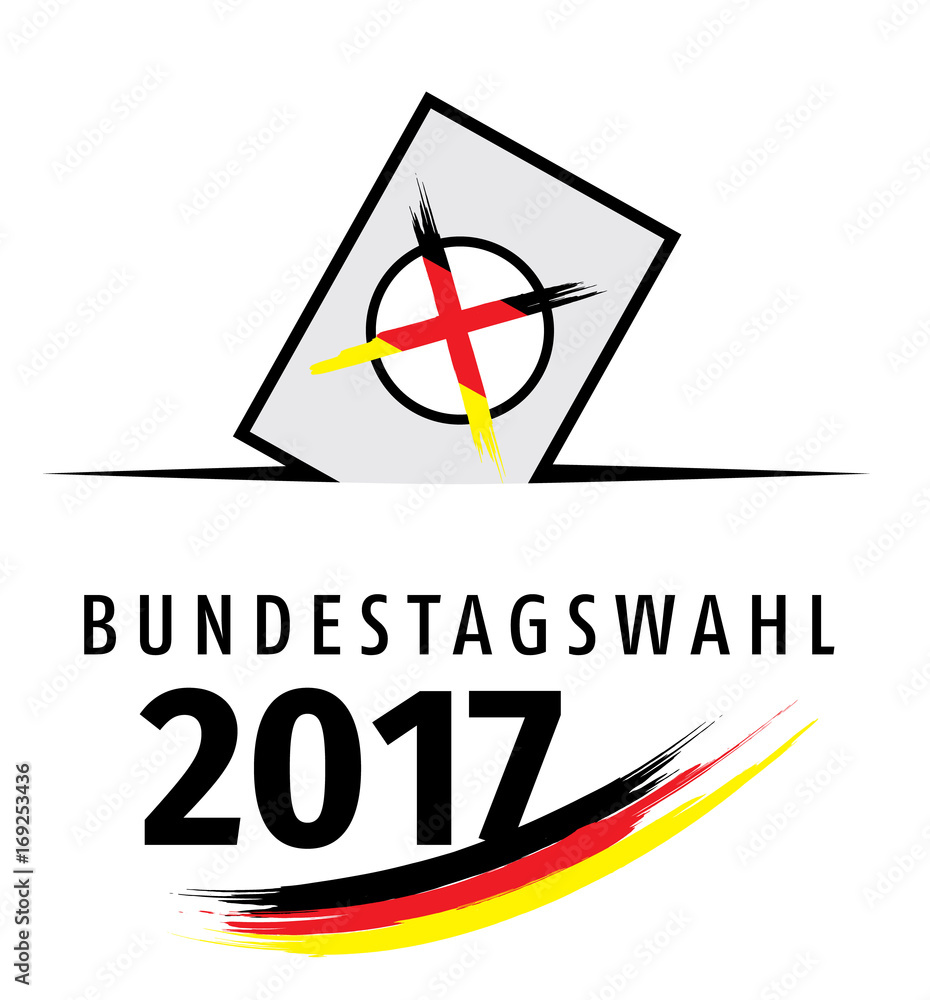 Bundestagswahl 2017. Wahl 2017, Bundestagswahl, Wahlurne und Stimmzettel. Bundestagswahl 2017 mit Kreuzchen. Wahl 2017.