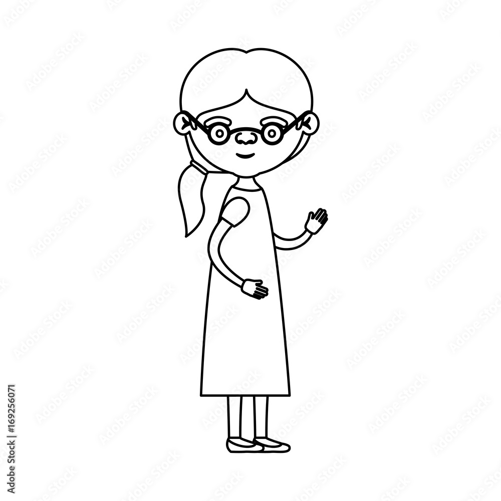 sketch silhouette of full body elderly woman in dress with side ponytail hairstyle and glasses sketch silhouette of full body elderly woman in dress with side ponytail hairstyle and glasses