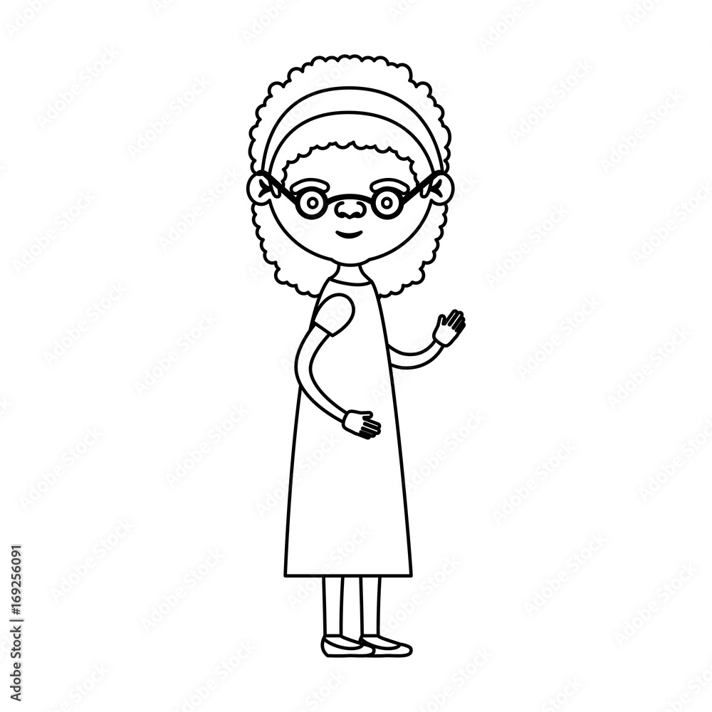 sketch silhouette of full body elderly woman in dress with bow lace and curly hairstyle with glasses sketch silhouette of full body elderly woman in dress with bow lace and curly hairstyle with glasses