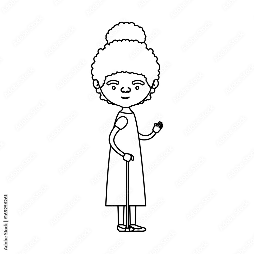 sketch silhouette of full body elderly woman in walking stick with dress and curly collected hairstyle sketch silhouette of full body elderly woman in walking stick with dress and curly collected hairstyle