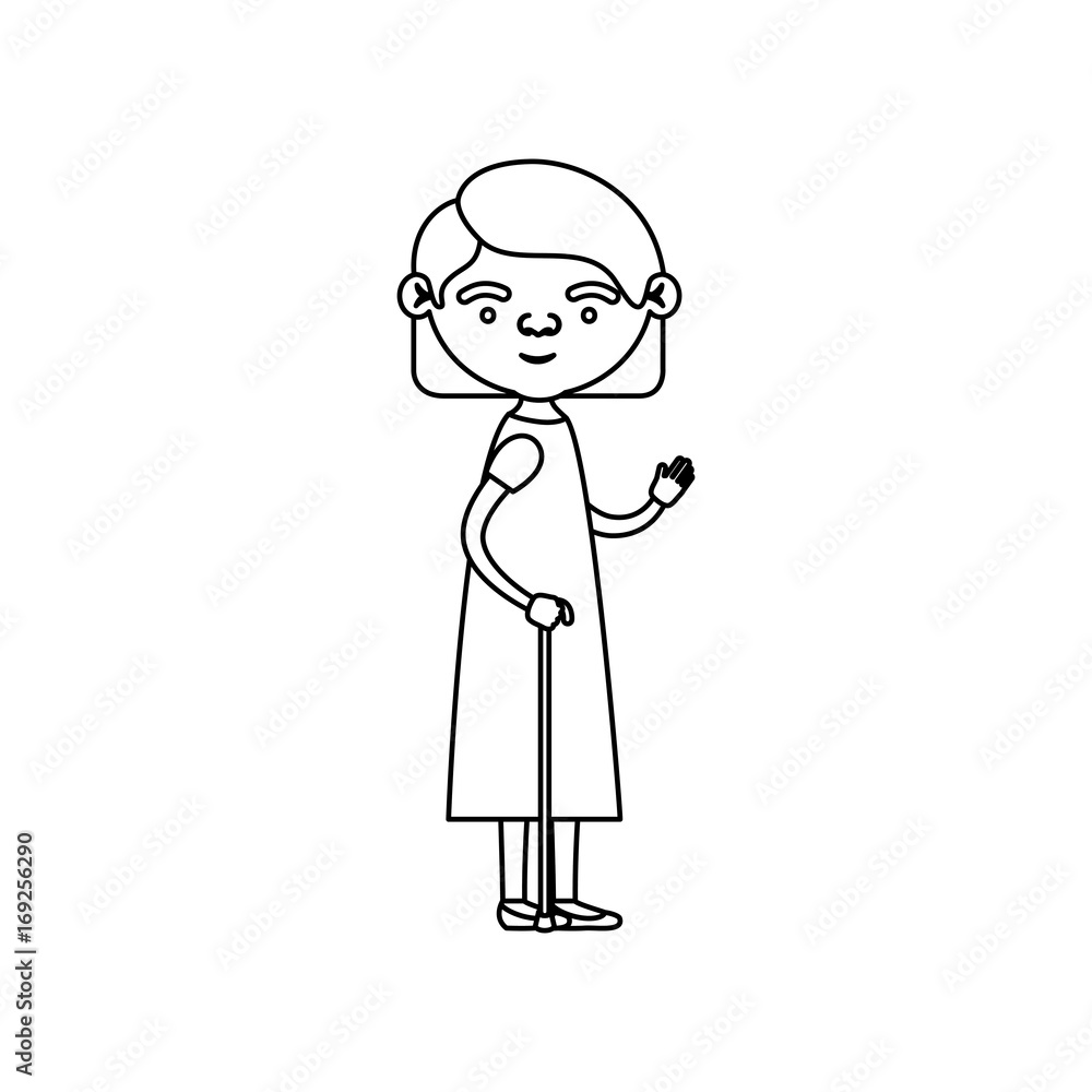 sketch silhouette of full body elderly woman in walking stick with dress and short hairstyle sketch silhouette of full body elderly woman in walking stick with dress and short hairstyle