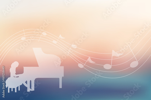 Pianist, Girl, Musical Notation, Blurred Background