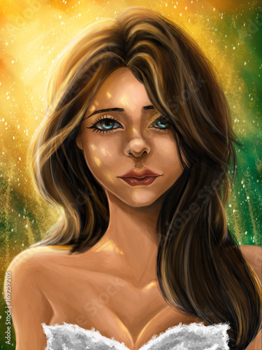 Digital painting portrait of woman with sunlight  © sahachat